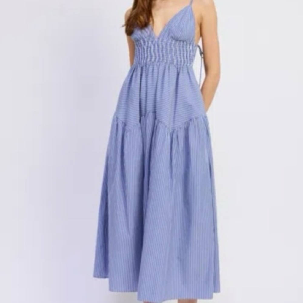 En Saison Blue Striped Strappy Midi Dress XL Sundress Nautical Resort Wear